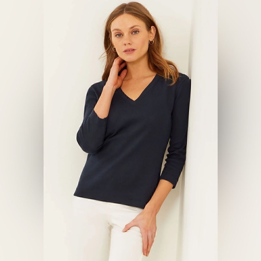 Essential Heritage Knit 3/4 V-Neck Tee